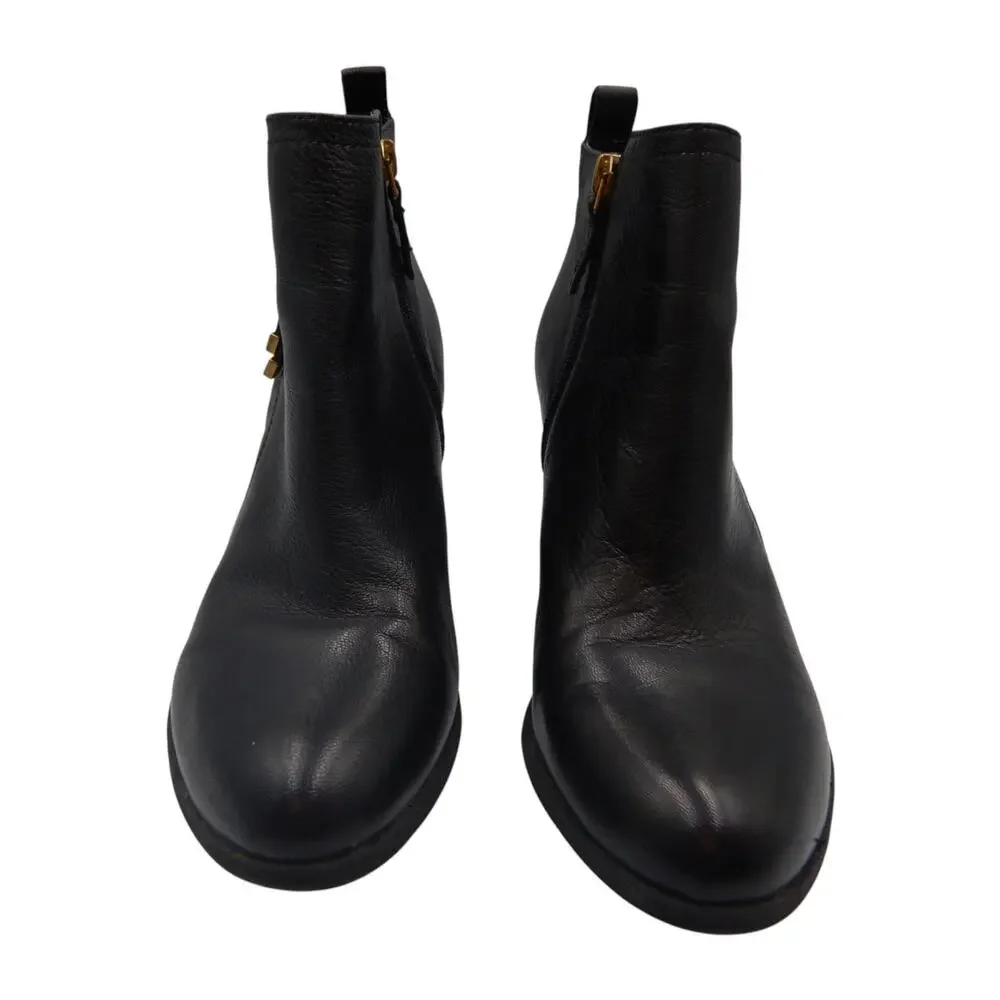 Franco Sarto Diana Leather Dual Side Zip Heeled Ankle Boots Black Size 9.5M